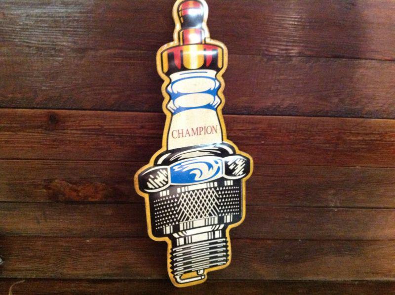 Huge champion spark plug metal embossed  sign  17.5" raised emblem gas pump oil