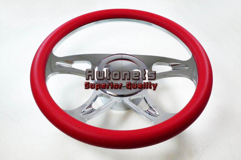 Red leather carousel chevy gm aluminum steering wheel horn button adapter set