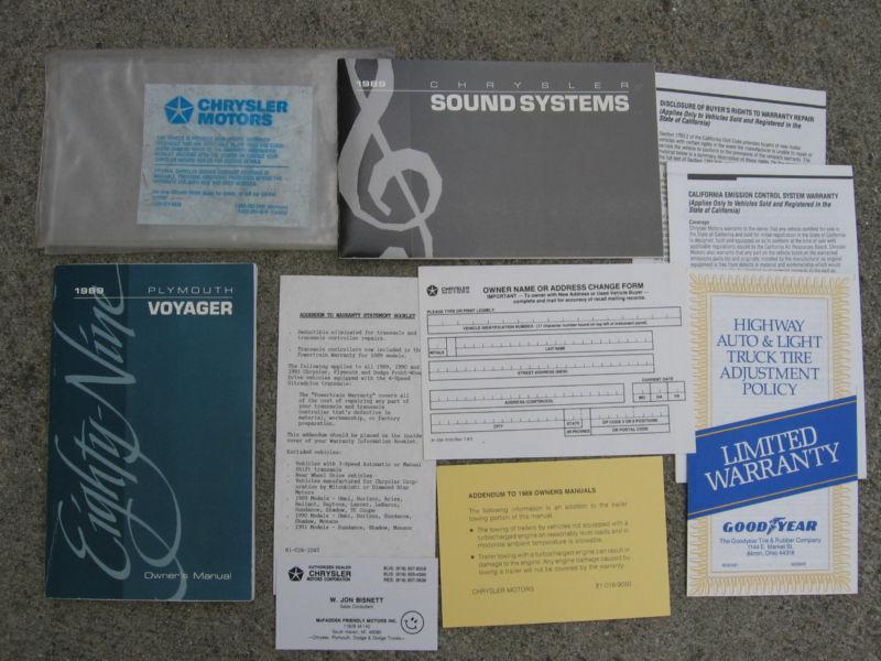 Plymouth voyager owners manual set 1989 89