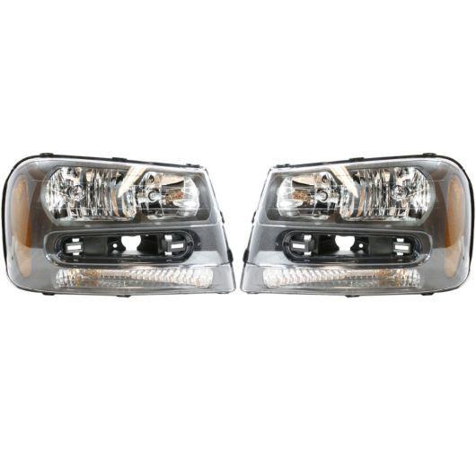 New pair set headlight lens dot chevy trailblazer & ext w/ full width grill bar