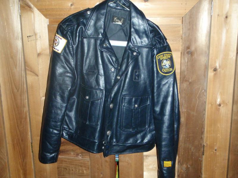 Police kale cook county sheriff sz 48 leather motorcycle jacket. dark blue nr