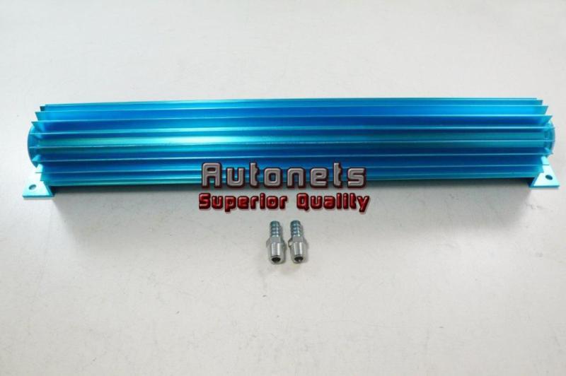 Aluminum anodized blue dual pass 18" transmission cooler finned hot rod 1/4" npt