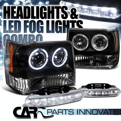 Jeep 93-96 grand cherokee black twin halo projector headlights+6-led fog lamps