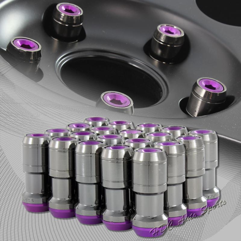 20pcs m12 x 1.5mm thread pitch wheel rim tuner 1.9" long lug nut purple/gunmetal