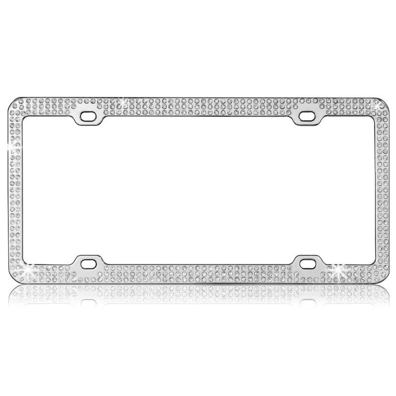 Triple rows bling bling diamond rhinestones inlaid license plate frame (clear)