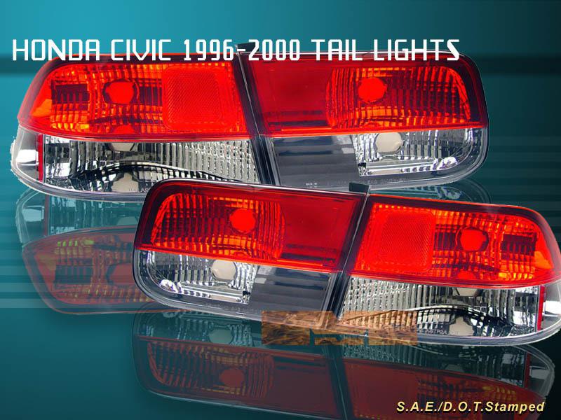 1996-2000 honda civic tail lights red/clear 2dr coupe 98 99