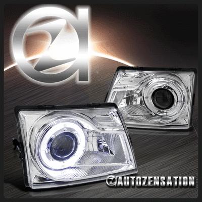 98-00 ford ranger chrome clear halo projector headlights