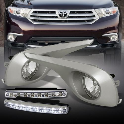 11-12 toyota highlander bumper clear fog lights lamps w/switch + drl led lights