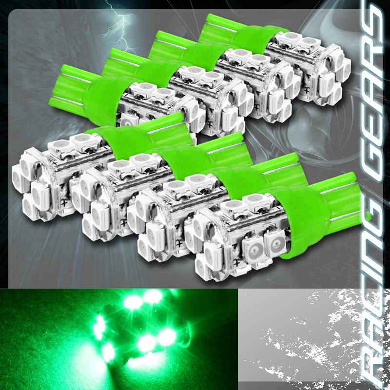 8x green smd 12 led 12v t10 wedge light bulb interior license plate side marker