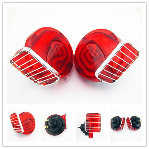 2 x new red universal 12v 110db loud dual-tone snail electric horn for car truck