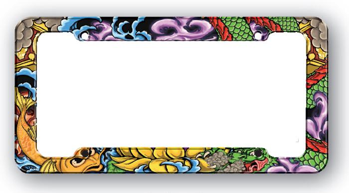 License plate frame -  car truck suv - koi fish tattoo art