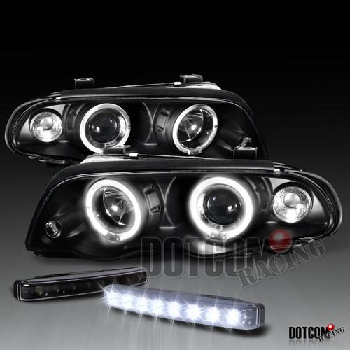 99-01 bmw e46 323 325 4dr black projector headlights+8 led fog drl bumper lamps