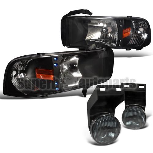 1994-2001 dodge ram crystal led head lights black+bumper fog lamp smoke