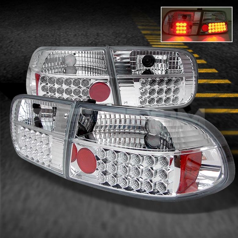 92-95 honda civic 2/4dr chrome 4pcs led tail brake lights lamps w/trunk piece