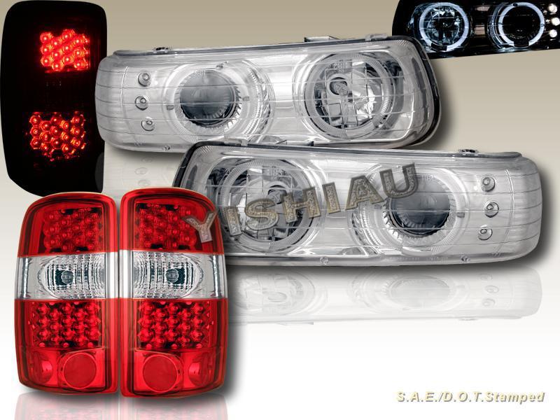 00-06 chevy tahoe / saburban halo led projector headlights + led tail lights red