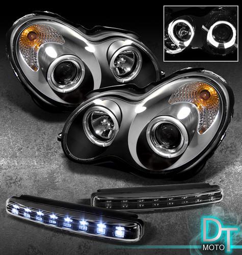 Led bumper fog lamps+01-05 benz w203 c240/c320 black halo projector head lights