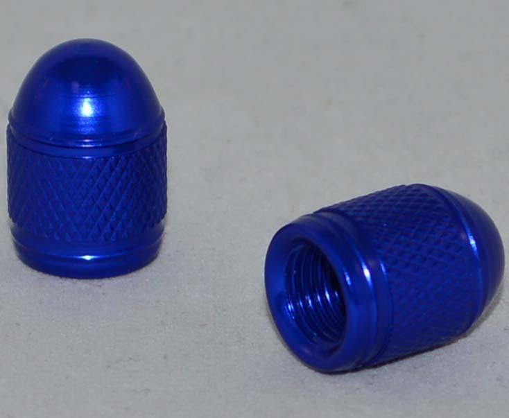 2 billet aluminum "blue knurled" valve stem caps for harley davidson wheel rims 