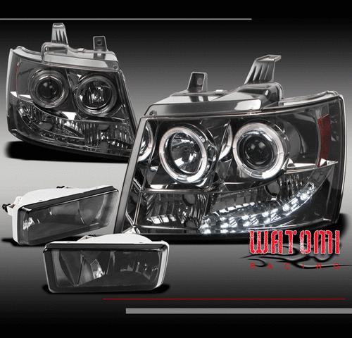 07-12 avalanche/suburban/tahoe led halo smoke projector head lights+fog bumper