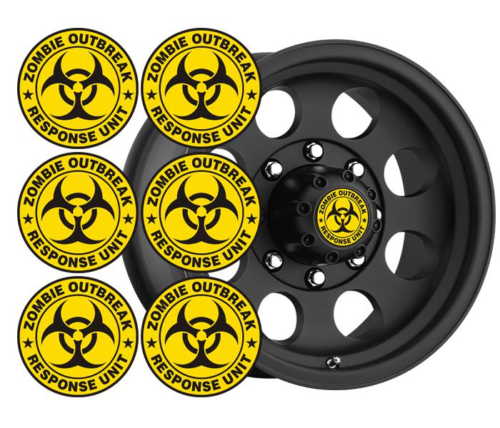 Zombie response unit decal 6 2"x2" yellow vinyl wheel center cap sticker zu1