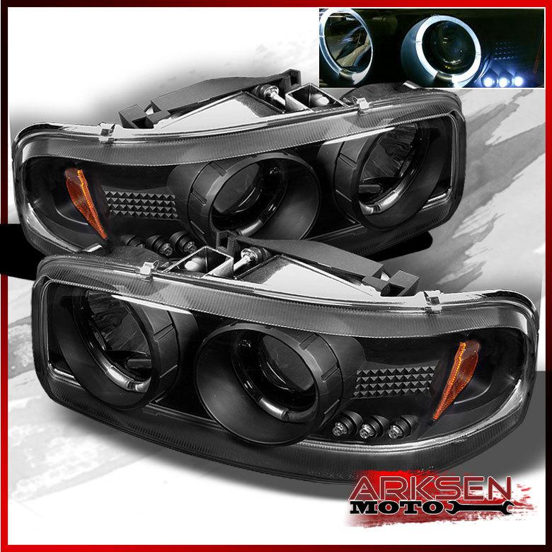 Black 00-06 gmc yukon sierra halo projector led headlights lights left+right set