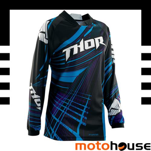 Thor womens phase flora jersey mx offroad dirt motocross black blue white 