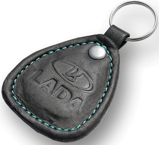 New leather black / turquoise keychain car logo lada auto emblem keyring