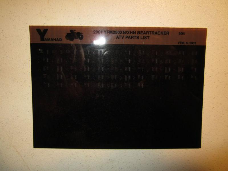 2001 yamaha atv yfm250xn xhn beartracker microfiche part list catalog yfm 250 xn