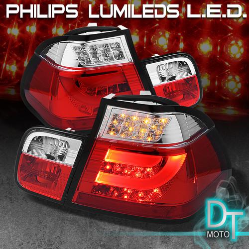 02-05 bmw e46 3-series 4dr philips-led perform red clear tail lights w/led strip