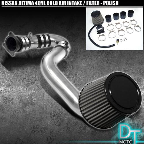 Stainless washable cone filter+cold air intake 02-06 altima 4cyl polish aluminum