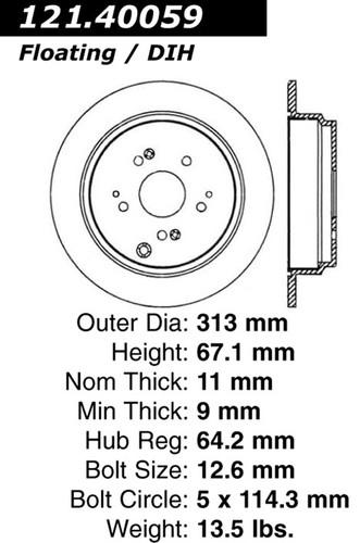 Centric 121.40059 rear brake rotor/disc-c-tek standard rotor