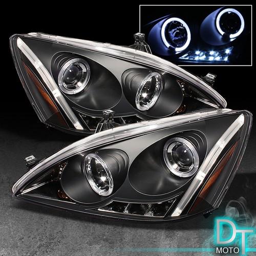 Black 03-07 honda accord dual halo projector led headlights lights left+right