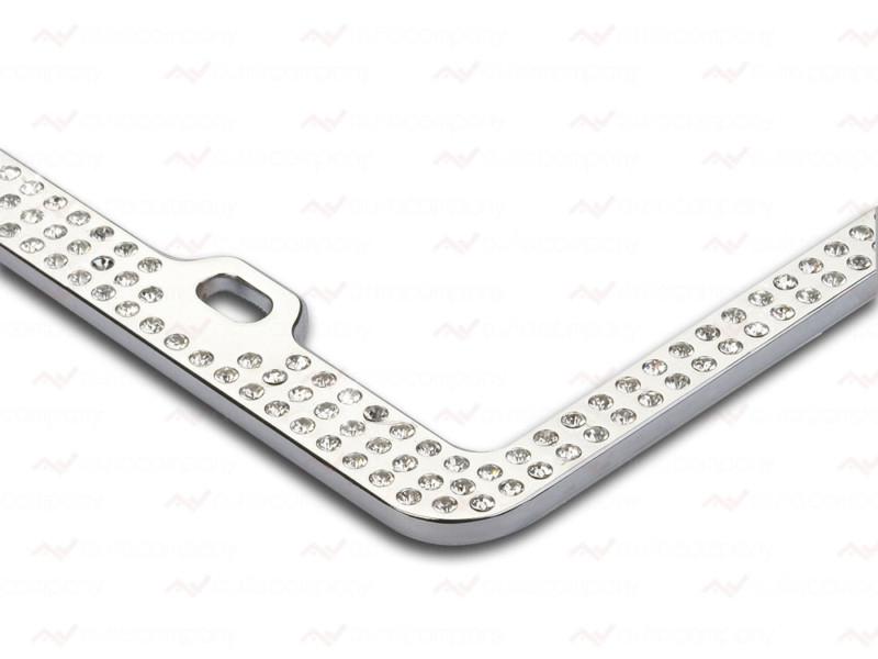 2 chrome coating metal with 3x row white crystals license plate frame 