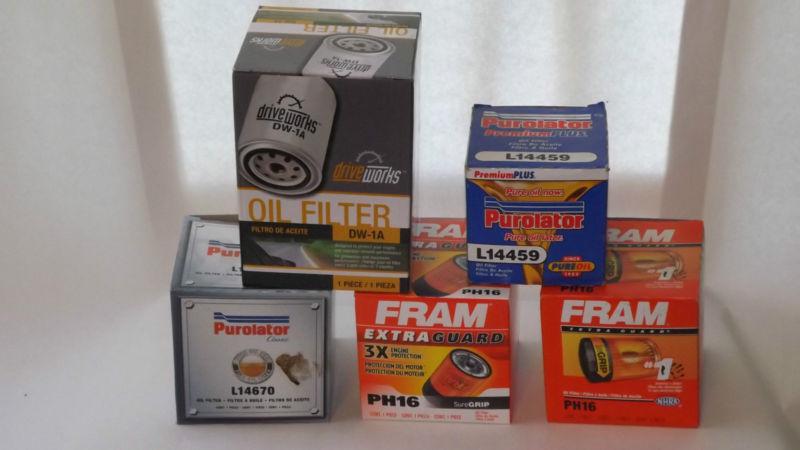 Lot of 5 oil filters - fram, purolator, drive works