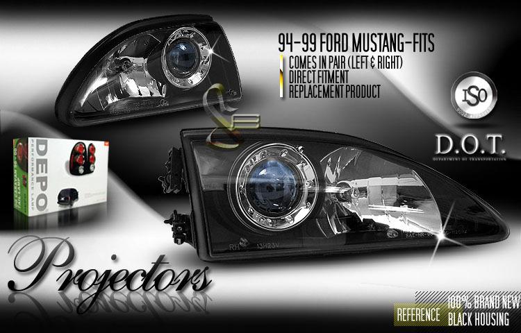 Depo pair euro style black projector headlights 94-98 95 96 97 ford mustang