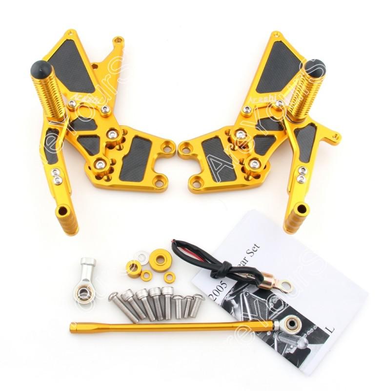 Rearset rear set footpegs adjustable with carbon fiber kawasaki zx10r 04-05 gold