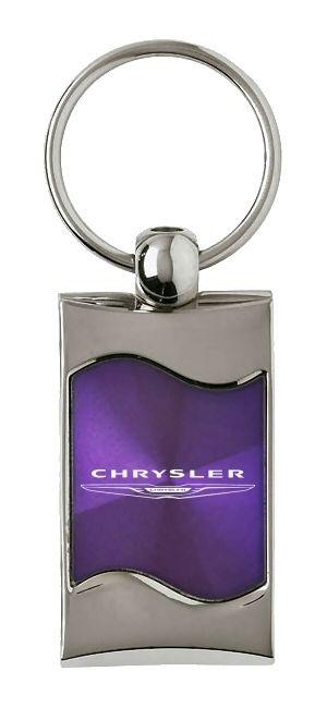 Chrysler purple rectangular wave metal key chain ring tag key fob logo lanyard