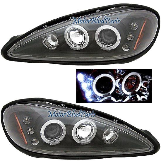 99-05 pontiac grand am projector led ccfl halos headlights headlamps black