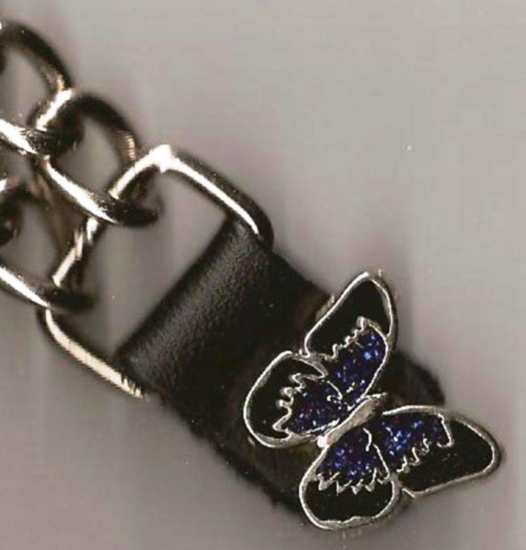 Dark blue crystal butterfly motorcycle vest extender leather double chain - new