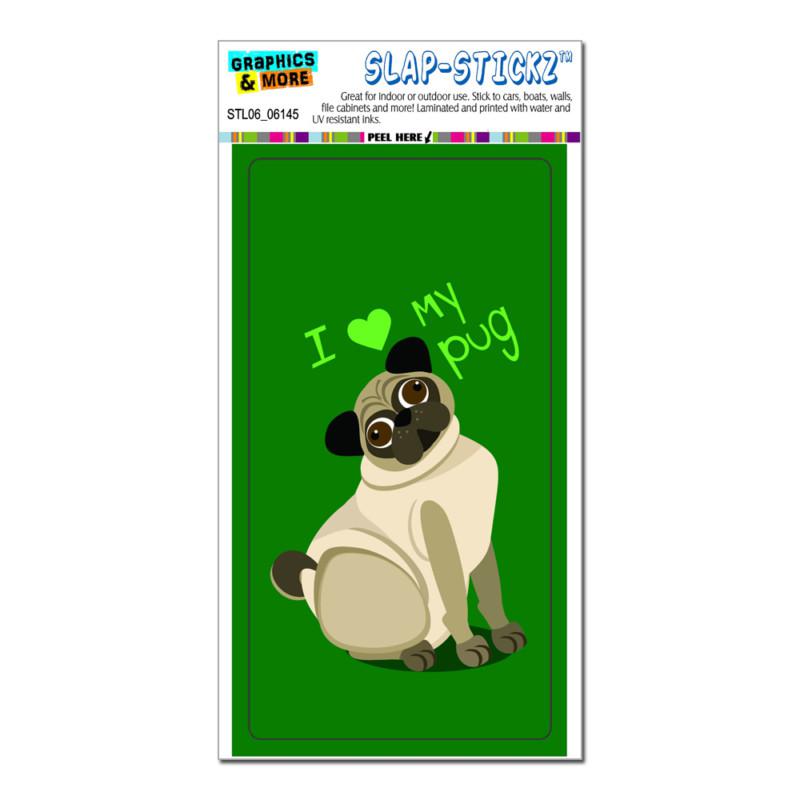 I love heart my pug standard green - dog pet - slap-stickz™ bumper sticker