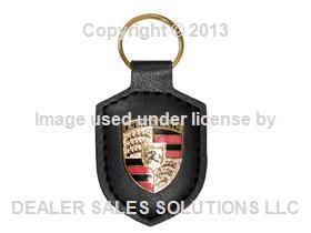 New genuine porsche leather key fob keyring keychain emblem (black) crest