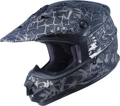 Gmax gm76x street-life offroad/motocross helmet,matte black/silver,large/lg