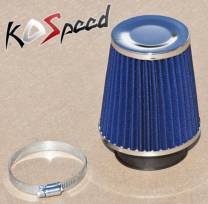 Heat shielded 3" air intake short ram enclosed round cone filter universal blue