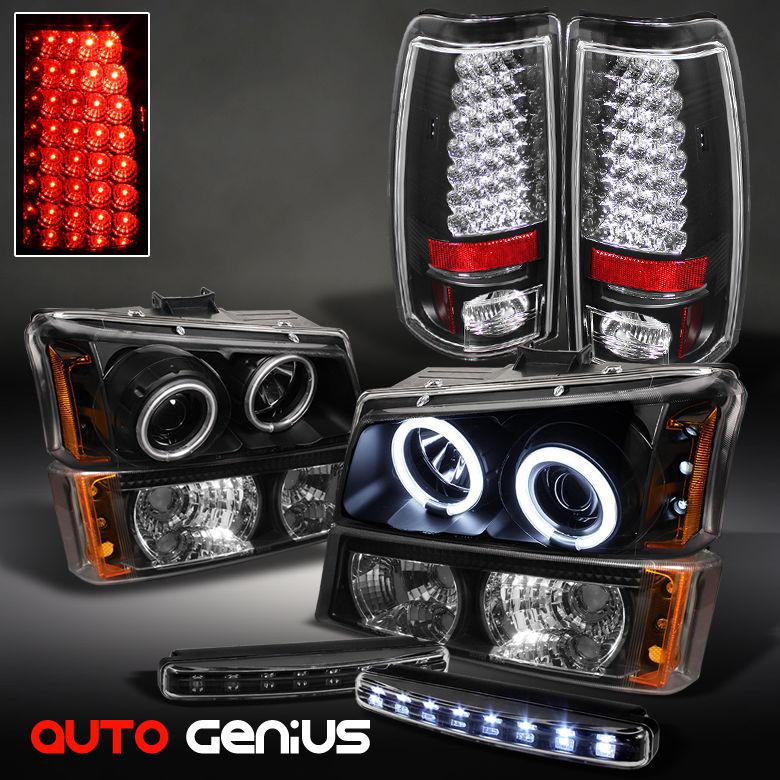 03-06 silverado black ccfl projector headlights + philips-led tail lights + drl