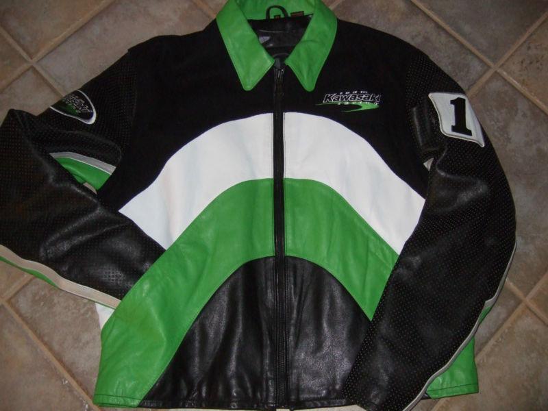 Motorcycle jacket team kawasaki racing wool leather padded nice! xl nwot!