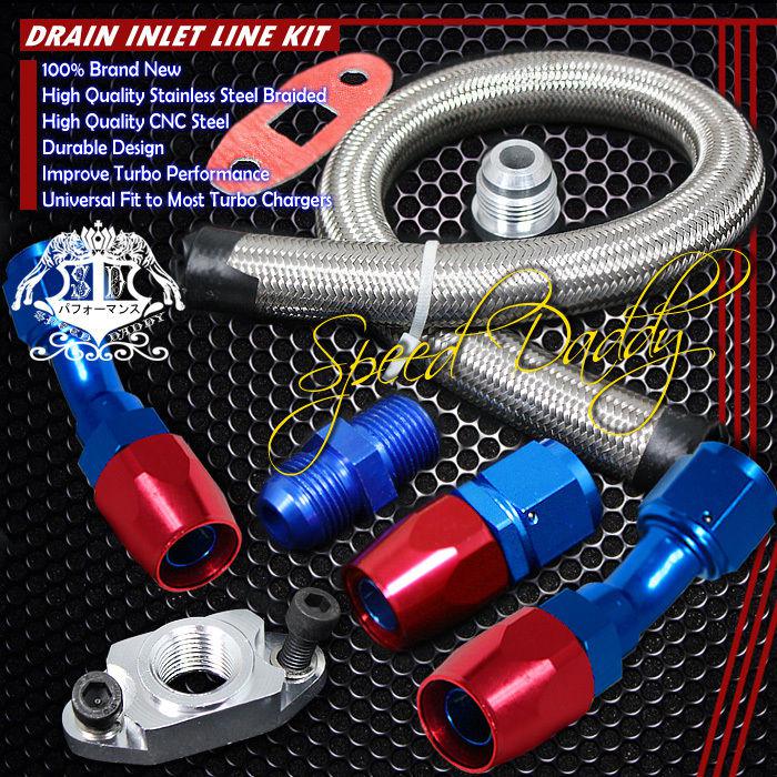 Universal stainless braided turbocharger/turbo+10an 17"oil return drain line kit