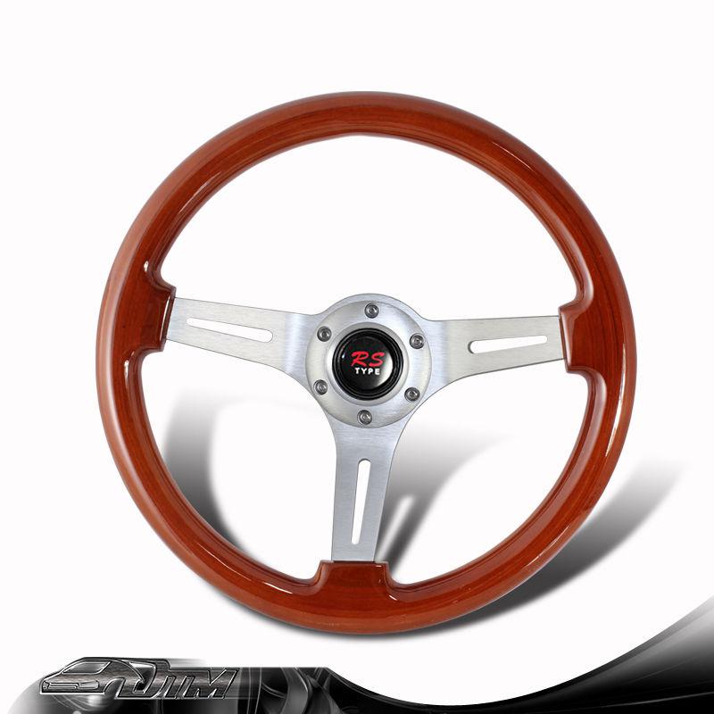 Universal 6-holed bolt 345mm deep dish classic wood grain style steering wheel