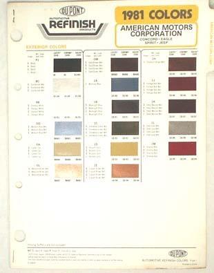 1981 amc dupont color paint chip chart eagle  jeep   spirit concord