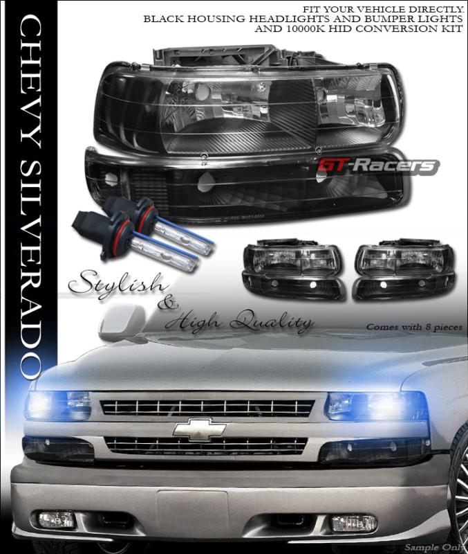 10000k hid xenon black head lights+signal bumper aw 99-02 silverado/00-06 tahoe