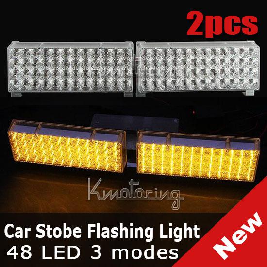 2x amber 48 led car truck 3 flashing modes strobe flash light lamp control box