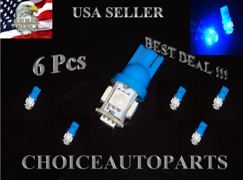 6x t10 w5w 5050 5smd led blue dashboard, interior, licence plate light bulbs